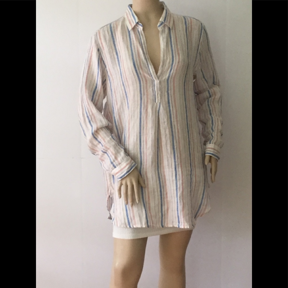 Gap LS Pastel Shades Linen Blend V-neck Tunic Top